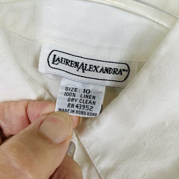 Lauren Alexandra 100% Linen Top Size 10 White Classic Button Up Boxy Beach - Picture 3 of 8